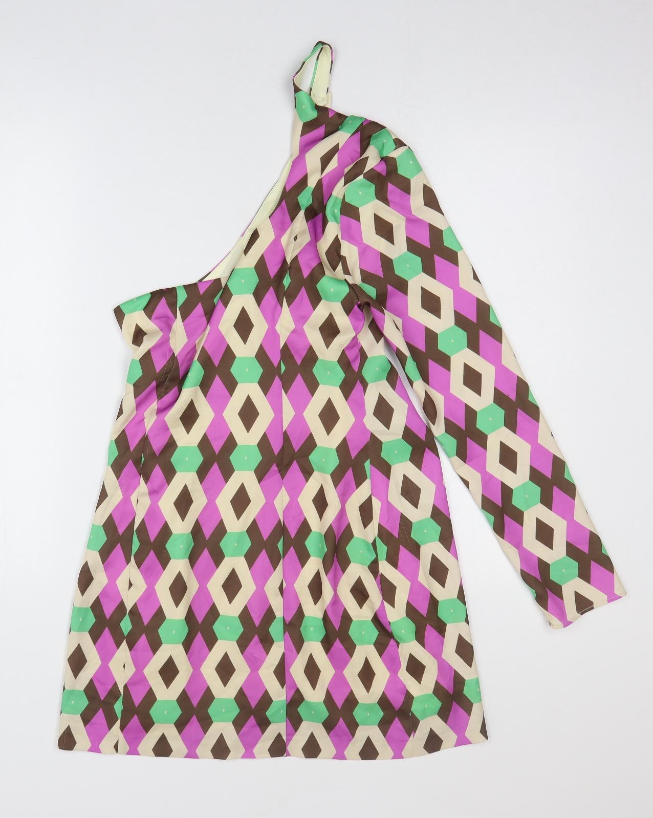 Zara Womens Multicoloured Geometric Polyester A-Line Size M One Shoulder Pullover