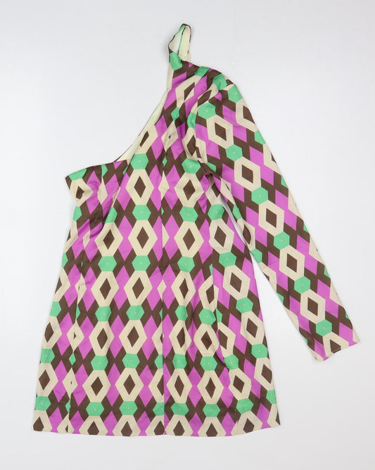 Zara Womens Multicoloured Geometric Polyester A-Line Size M One Shoulder Pullover