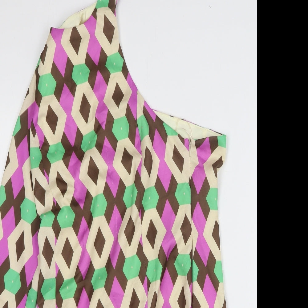 Zara Womens Multicoloured Geometric Polyester A-Line Size M One Shoulder Pullover