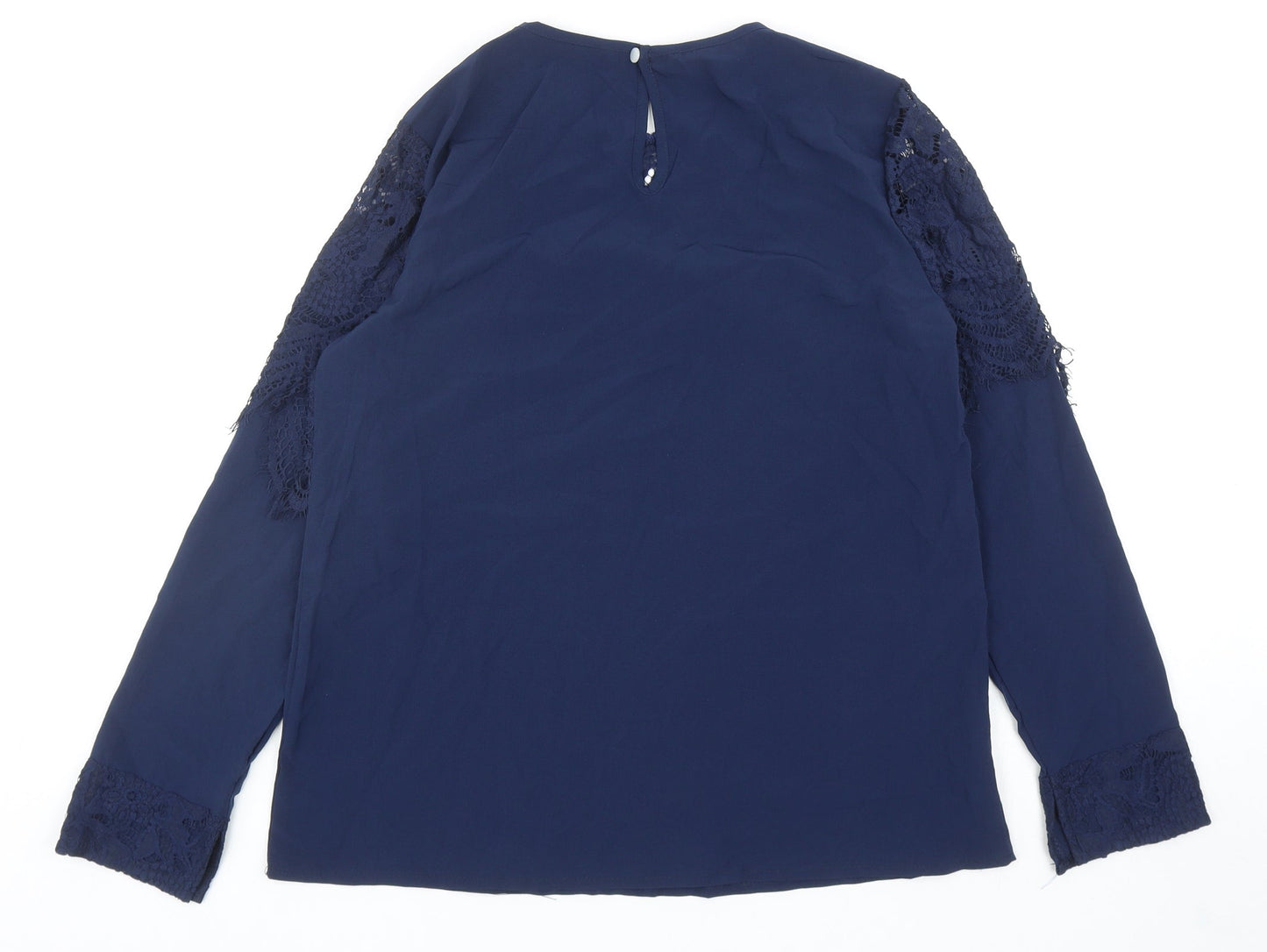Preworn Womens Blue Polyester Basic Blouse Size M Round Neck - Lace Detail