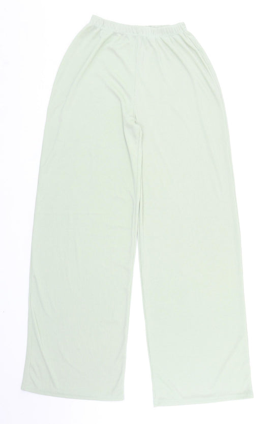 Stylewise Womens Green Polyester Trousers Size 8 L30 in Regular - Ribbed