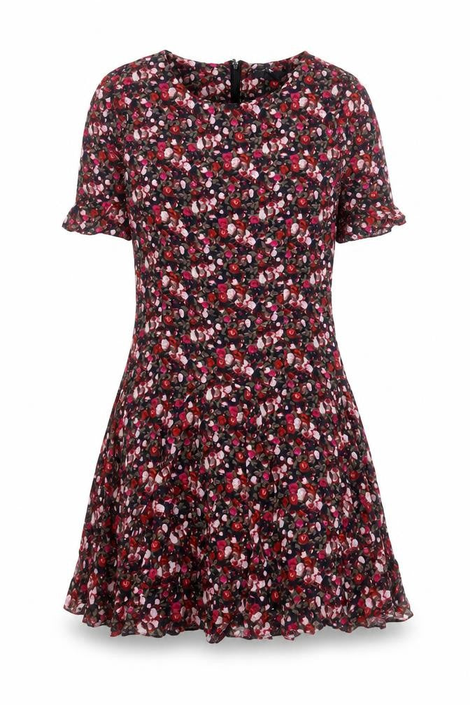 H&M Womens Pink Floral Viscose Fit & Flare Size 6 Round Neck Zip