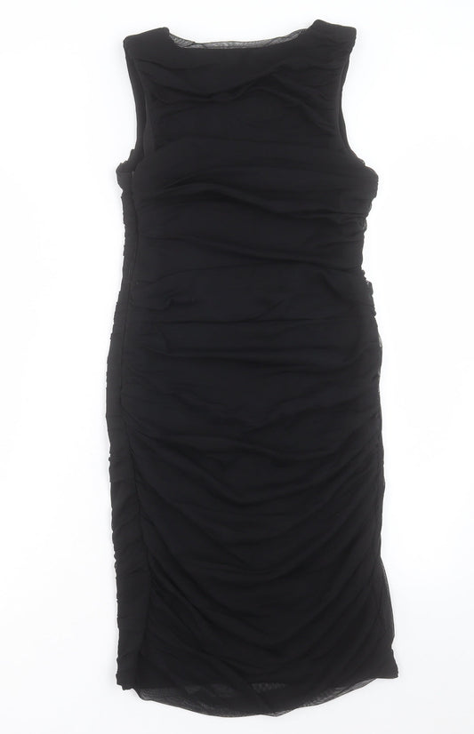 Savida Womens Black Polyester A-Line Size 12 Crew Neck Zip