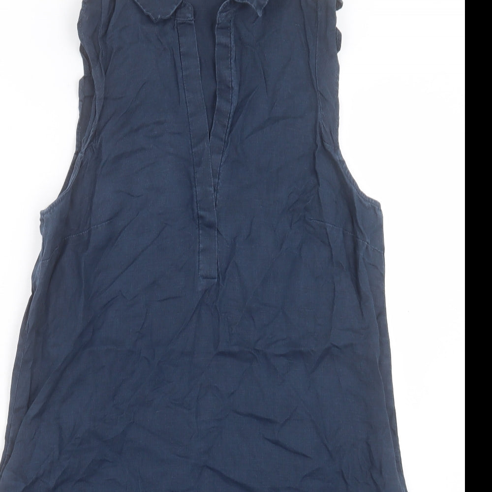 Mango Womens Blue Linen Sheath Size S V-Neck Pullover