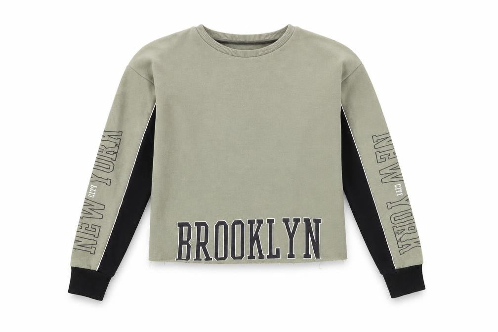 New Look Girls Green Cotton Pullover Sweatshirt Size 10-11 Years - Brooklyn Cropped Jumper