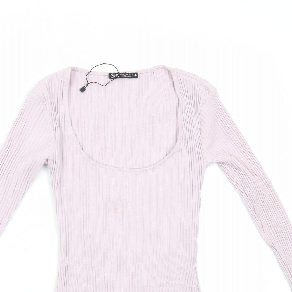Zara Womens Purple Viscose Bodysuit One-Piece Size S Snap - Ribbed