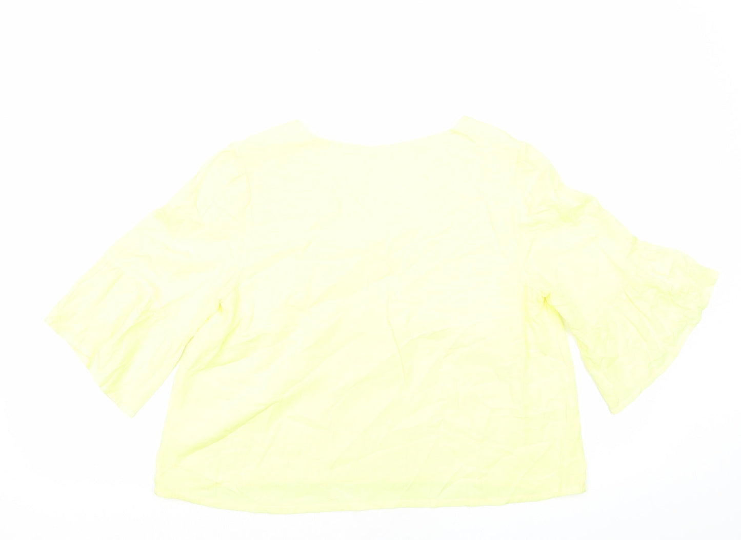 Preworn Womens Yellow Viscose Basic Blouse Size 12 V-Neck