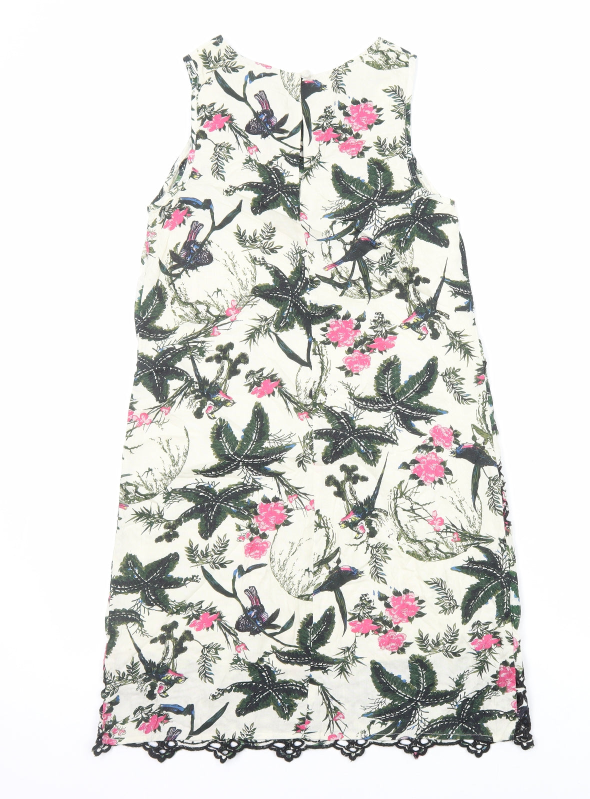 River Island Womens Ivory Geometric Cotton Shift Size 8 Round Neck Pullover