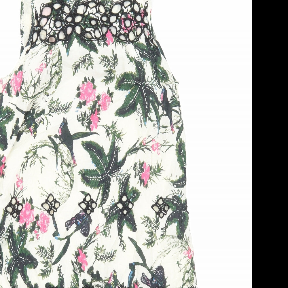 River Island Womens Ivory Geometric Cotton Shift Size 8 Round Neck Pullover