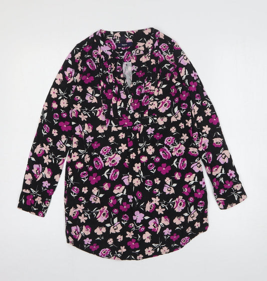 Gap Girls Black Floral Viscose Tunic T-Shirt Size 8-9 Years Round Neck Pullover