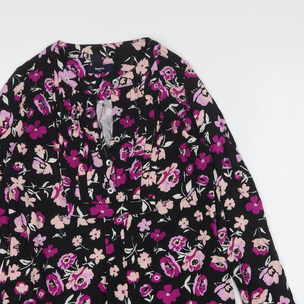 Gap Girls Black Floral Viscose Tunic T-Shirt Size 8-9 Years Round Neck Pullover