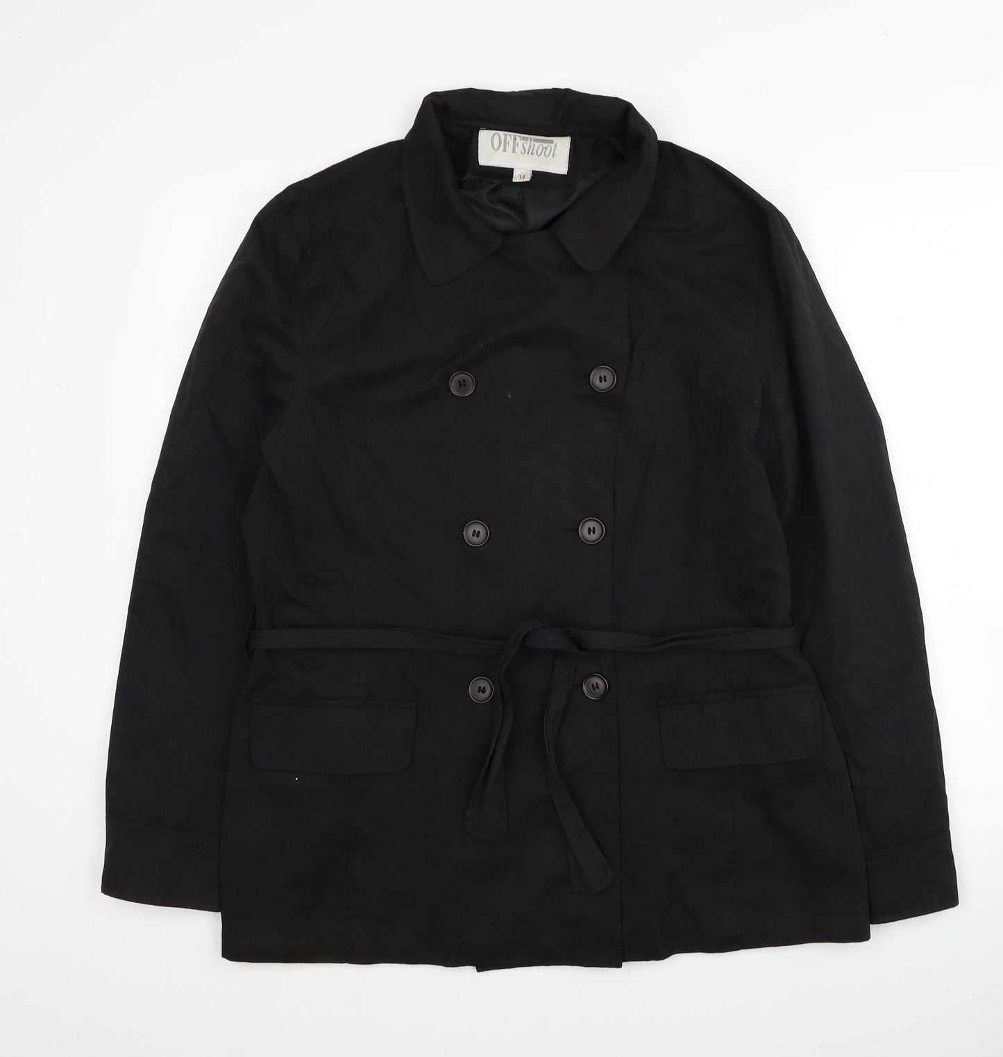OffShoot Womens Black Trench Coat Jacket Size 14 Button