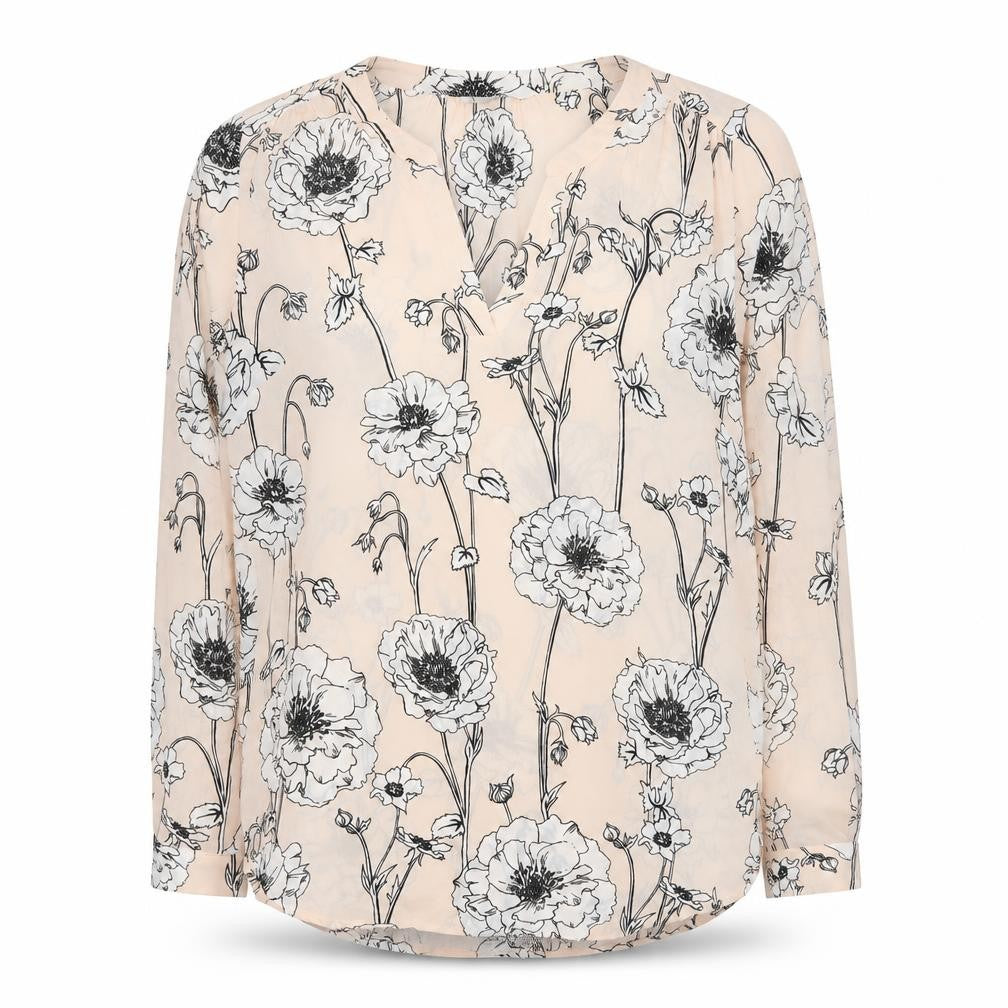 Marks and Spencer Womens Beige Floral Polyester Basic Blouse Size 8 V-Neck
