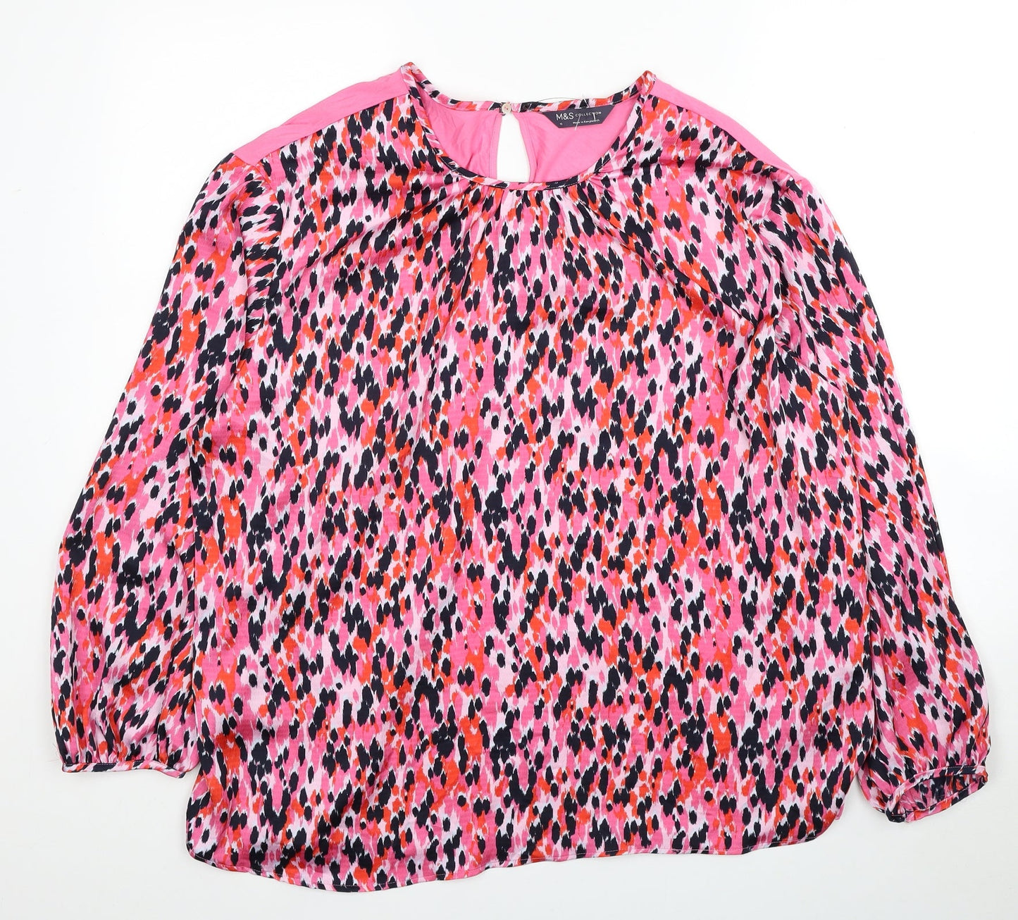 Marks and Spencer Womens Pink Animal Print Polyester Basic Blouse Size 16 Round Neck - Leopard Print