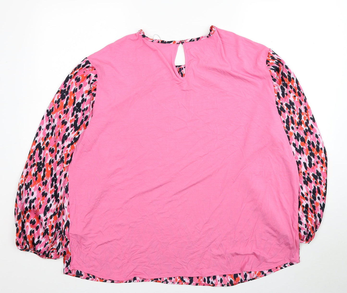 Marks and Spencer Womens Pink Animal Print Polyester Basic Blouse Size 16 Round Neck - Leopard Print