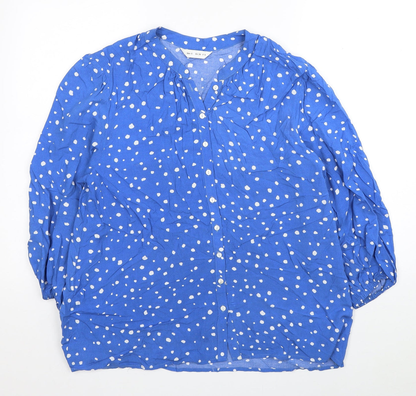 Preworn Womens Blue Polka Dot Viscose Basic Button-Up Size S Round Neck