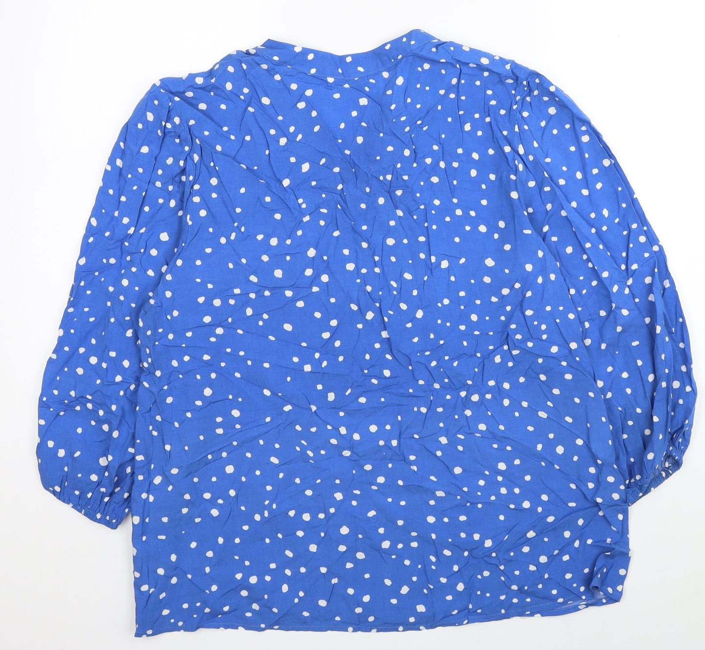 Preworn Womens Blue Polka Dot Viscose Basic Button-Up Size S Round Neck