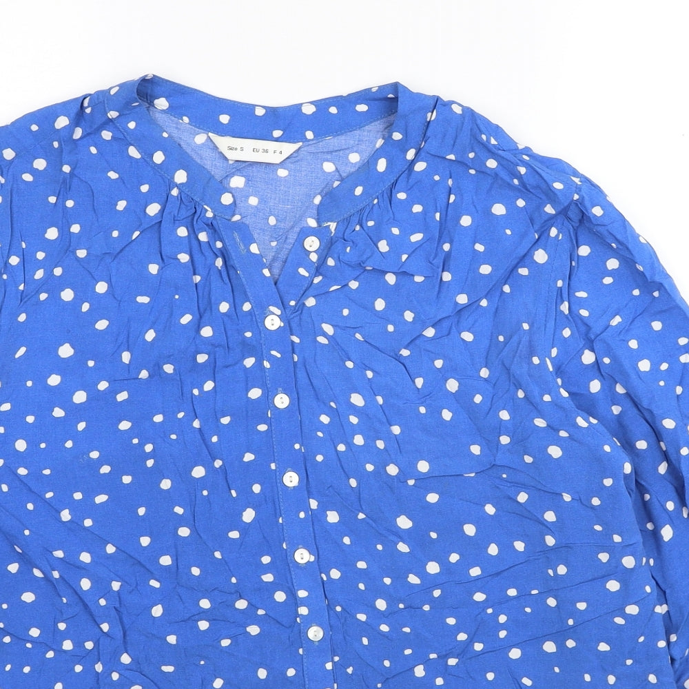 Preworn Womens Blue Polka Dot Viscose Basic Button-Up Size S Round Neck