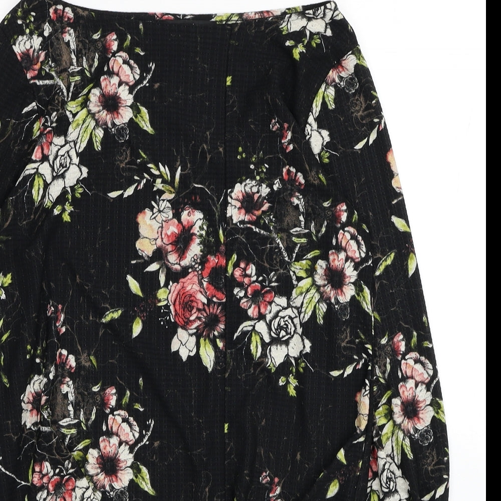 NEXT Womens Black Floral Polyester Basic Blouse Size 8 Boat Neck - Knot Detail