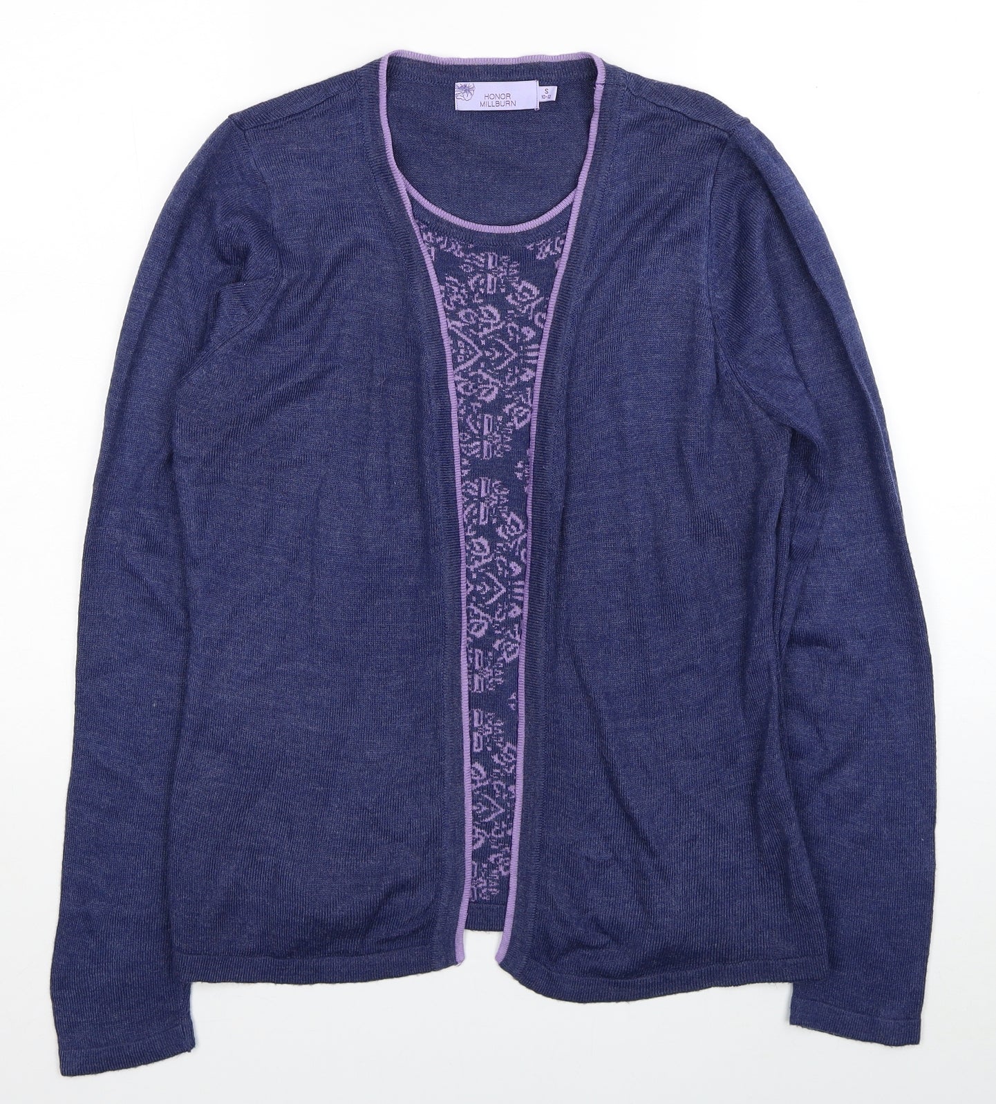 EWM Womens Purple Round Neck Geometric Acrylic Pullover Jumper Size 10 - Size 10-12 Cardigan Effect
