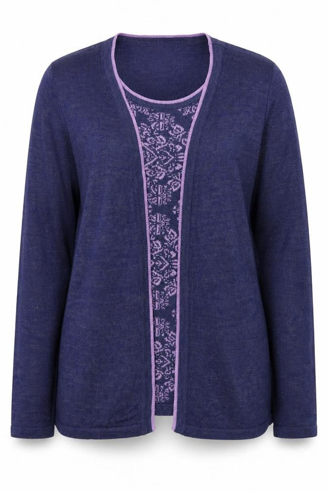 EWM Womens Purple Round Neck Geometric Acrylic Pullover Jumper Size 10 - Size 10-12 Cardigan Effect