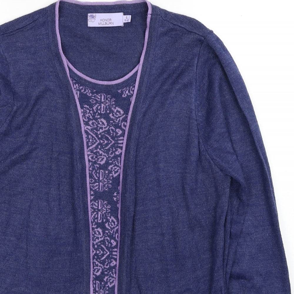 EWM Womens Purple Round Neck Geometric Acrylic Pullover Jumper Size 10 - Size 10-12 Cardigan Effect