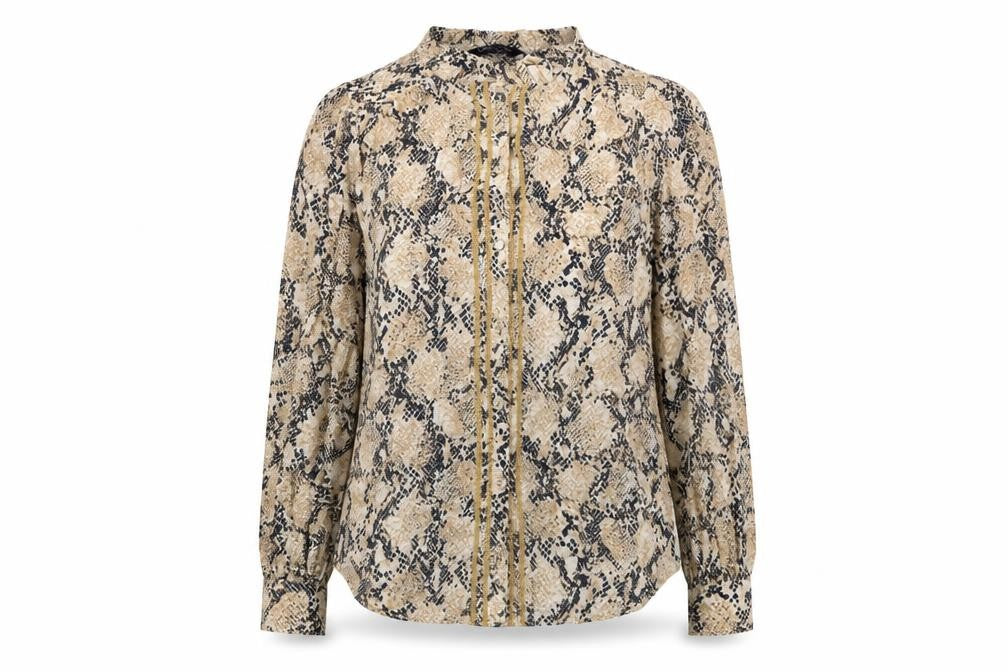 Marks and Spencer Womens Beige Animal Print Viscose Basic Button-Up Size 10 Mock Neck - Snake Pattern