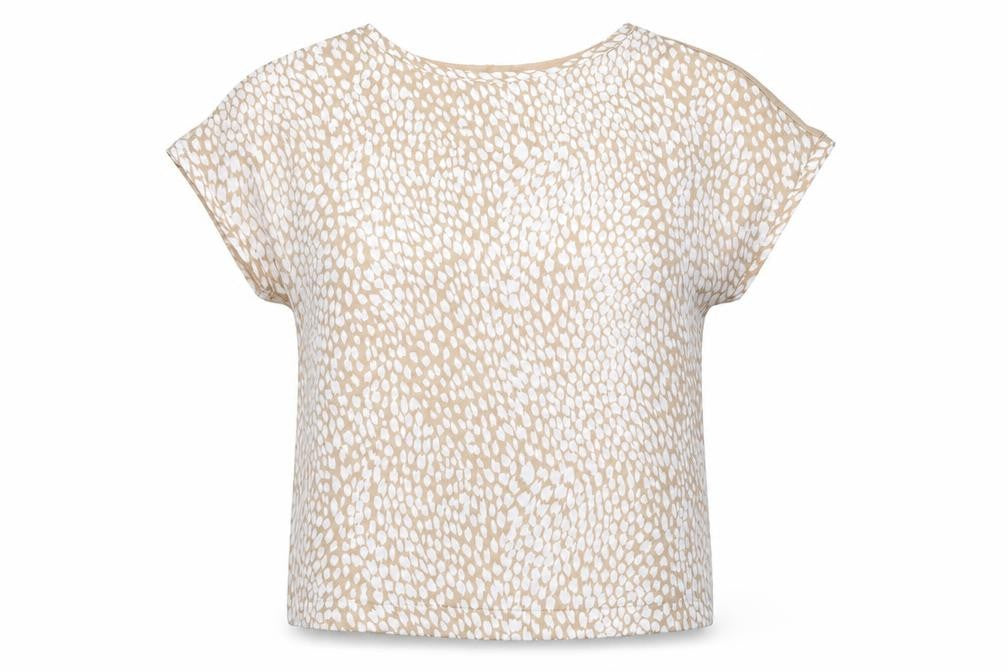 Marks and Spencer Womens Beige Animal Print Polyester Basic T-Shirt Size 8 Round Neck - Leopard Print