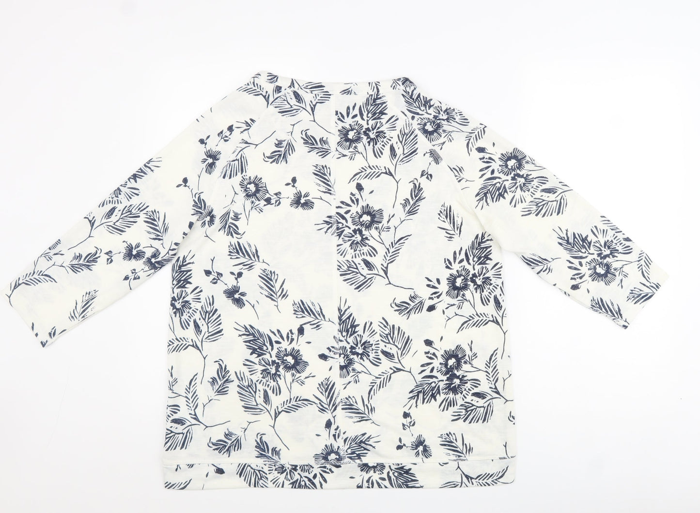 Marks and Spencer Womens White Polyester Basic Blouse Size 14 Round Neck - Flowers