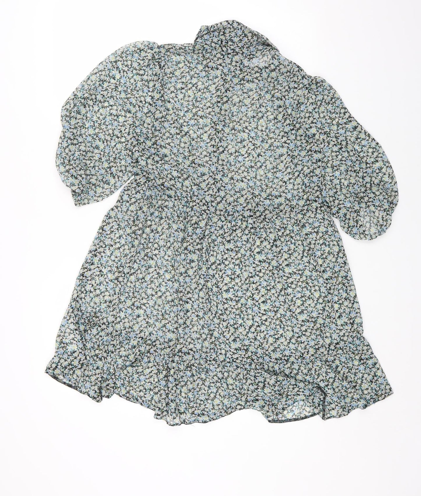 New Look Womens Multicoloured Floral Polyester Fit & Flare Size 8 Collared Button