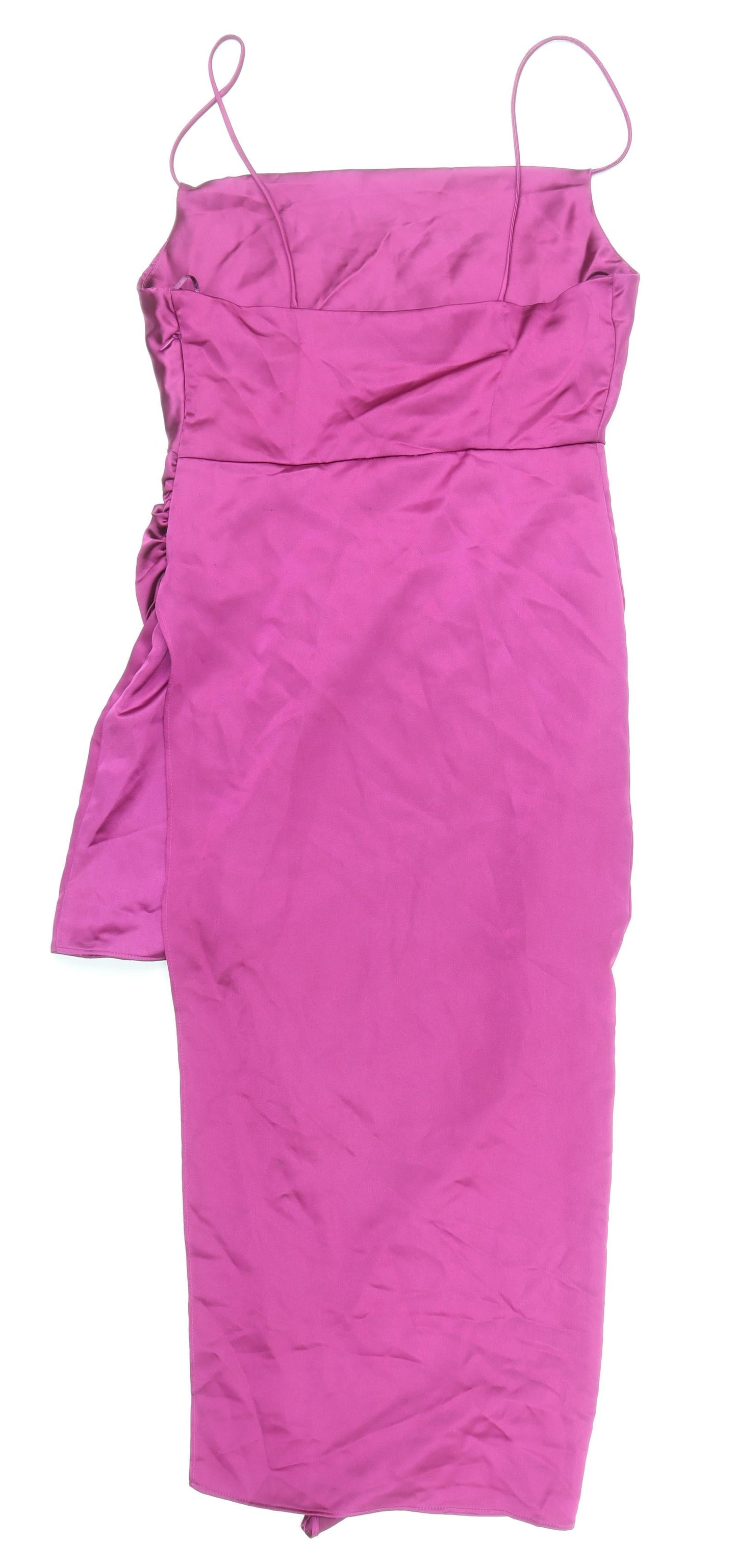 Zara Womens Pink Viscose Shift Size S Square Neck Zip - Open Side Wrap Detail