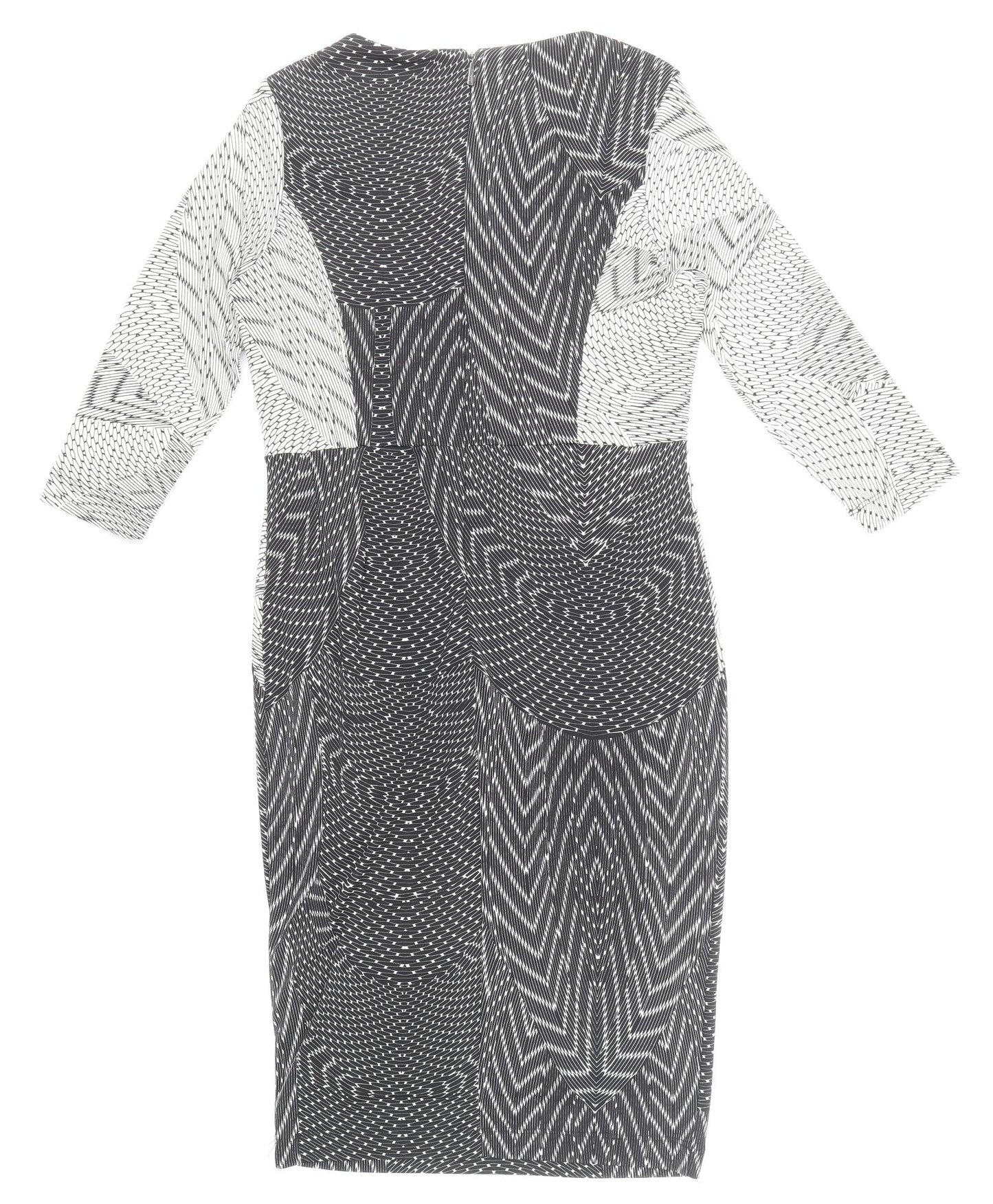 Autograph Womens Multicoloured Geometric Polyester Pencil Dress Size 12 Round Neck Zip -