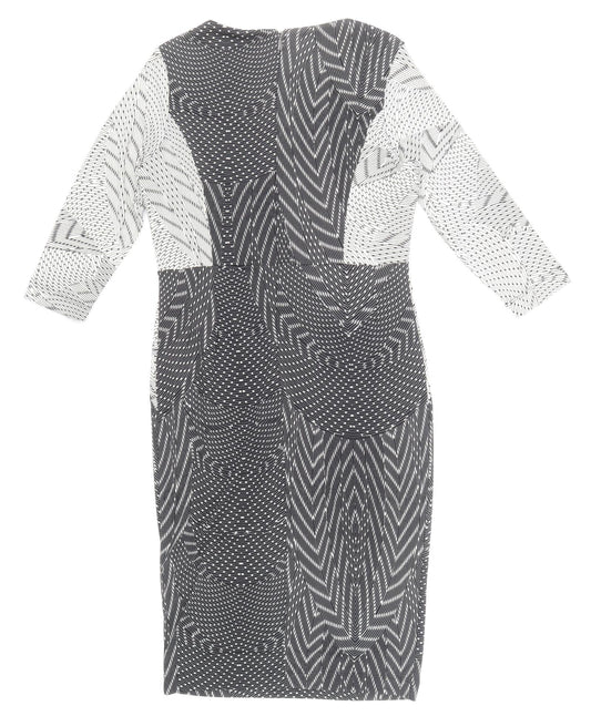 Autograph Womens Multicoloured Geometric Polyester Pencil Dress Size 12 Round Neck Zip -
