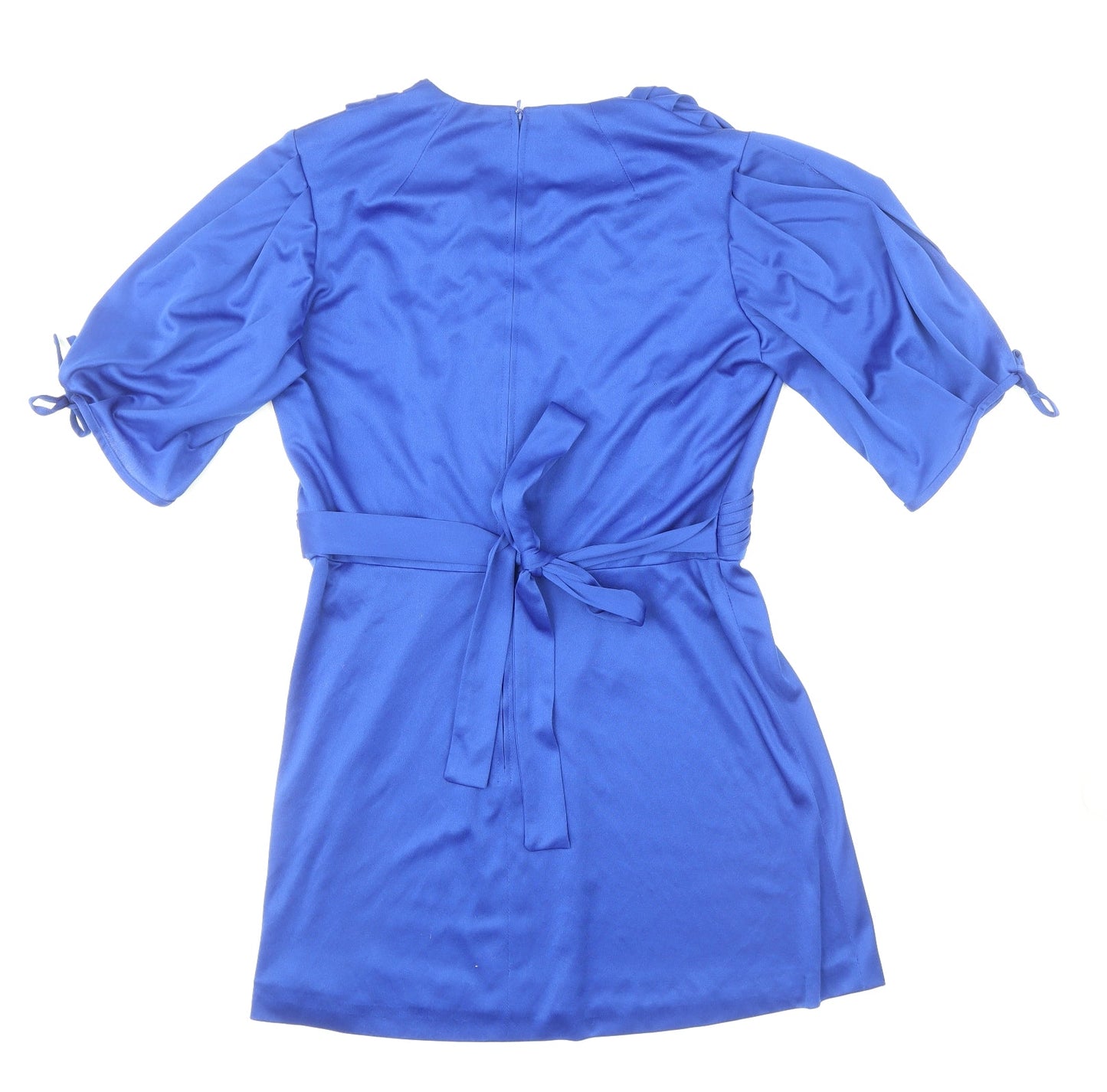 Preworn Womens Blue Polyester A-Line Size 42 Scoop Neck Zip - Tie Detail on Sleeve