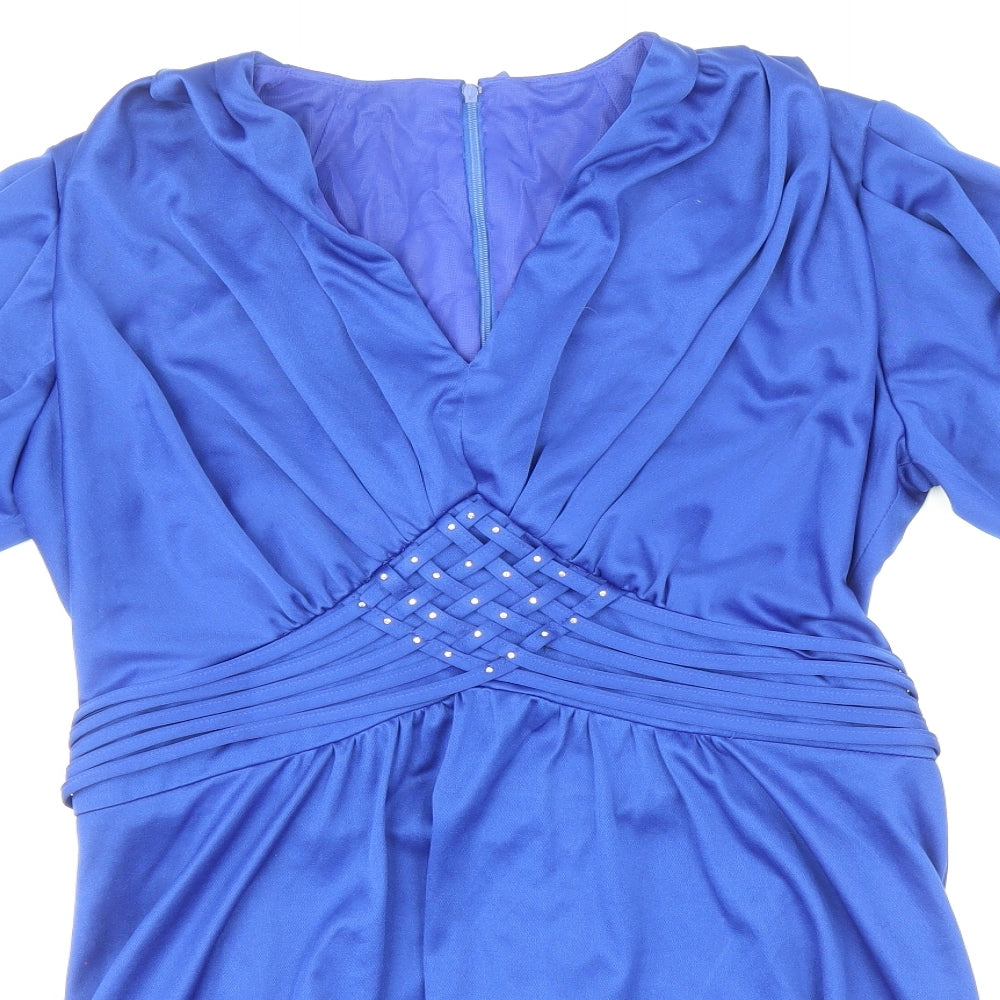 Preworn Womens Blue Polyester A-Line Size 42 Scoop Neck Zip - Tie Detail on Sleeve