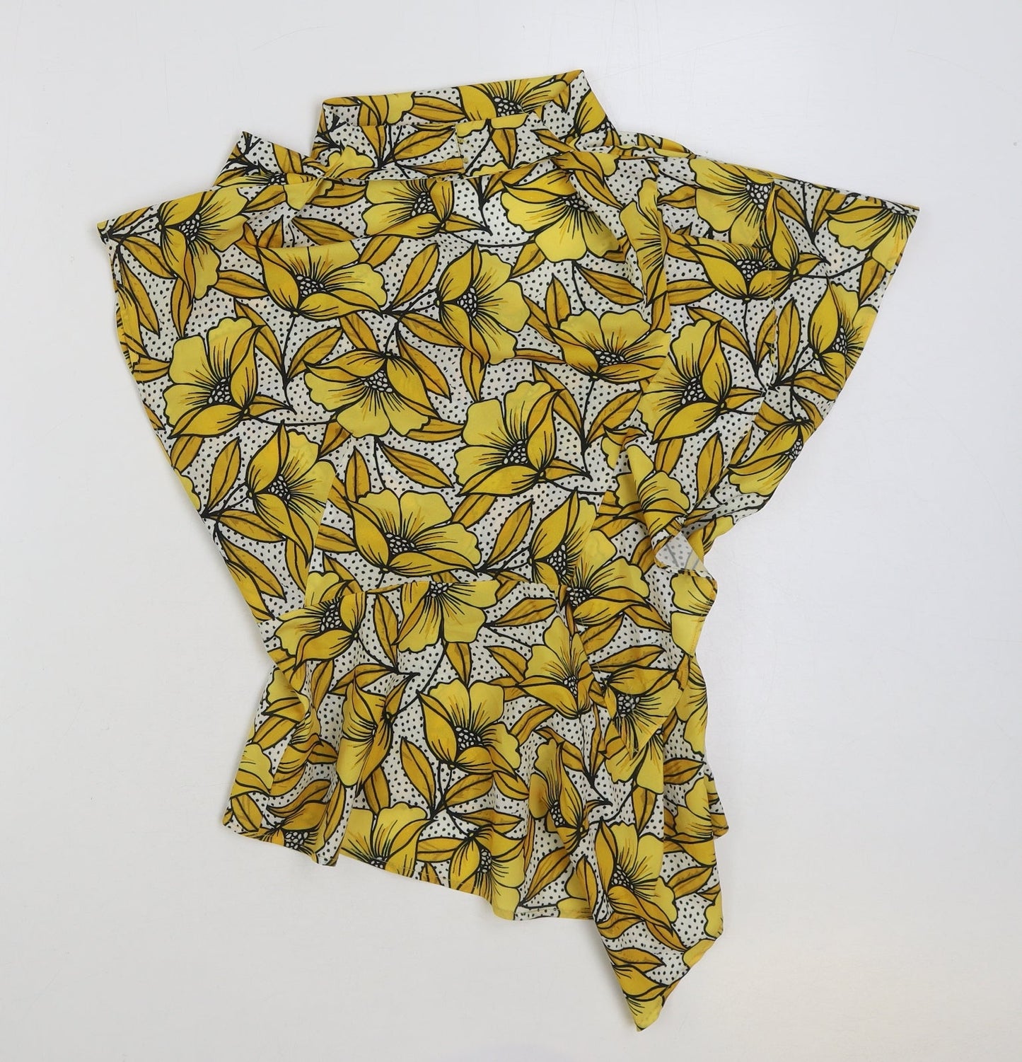 Topshop Womens Yellow Floral Polyester Basic Blouse Size 8 Scoop Neck
