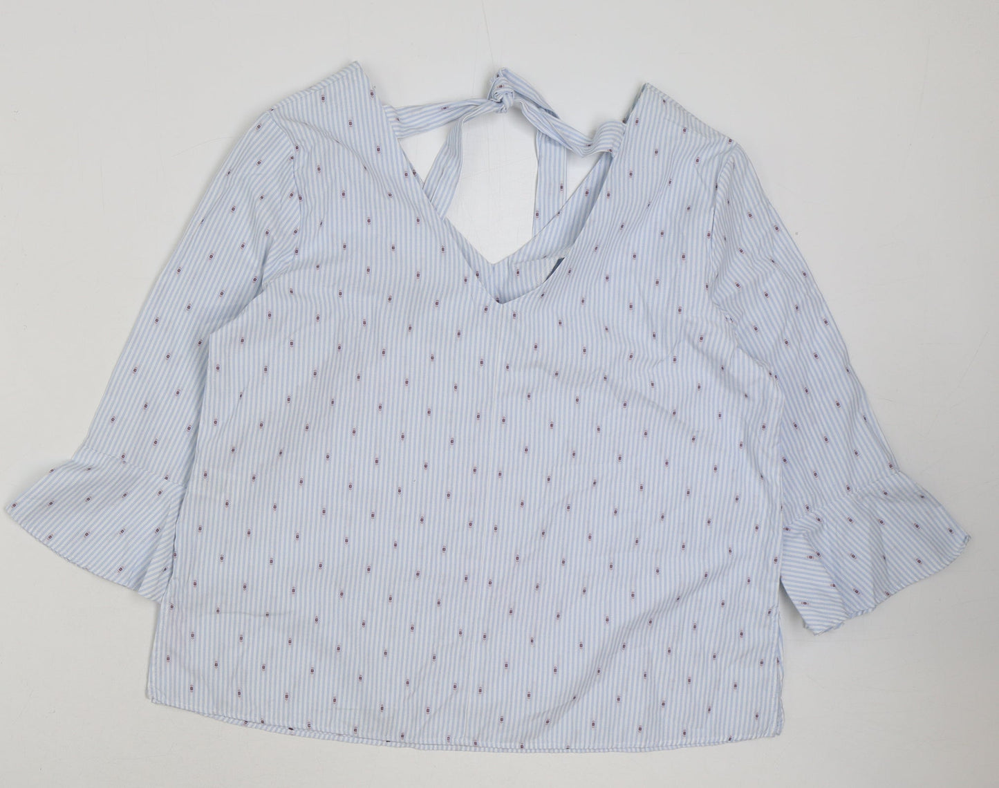 Matalan Womens Blue Striped Polyester Basic Blouse Size 14 V-Neck