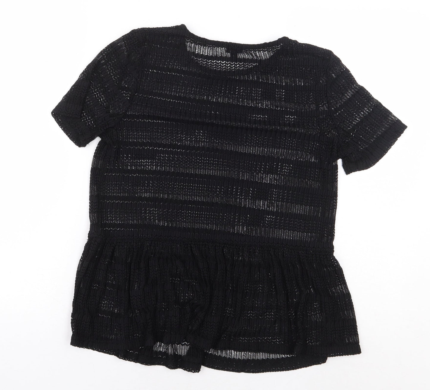 River Island Womens Black Geometric Polyester Basic Blouse Size 8 Boat Neck