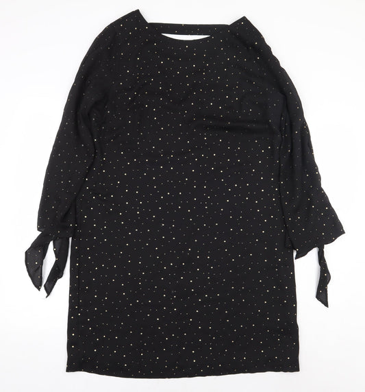 NEXT Womens Black Polka Dot Polyester Sheath Size 14 Boat Neck Pullover