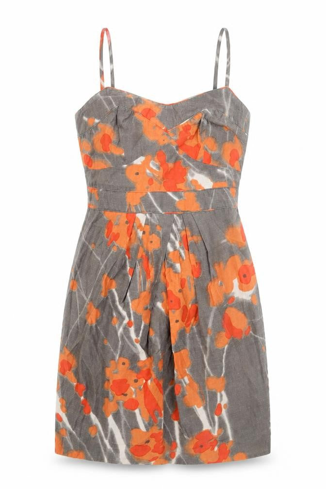 Principles Womens Grey Geometric Cotton Mini Size 8 V-Neck Zip