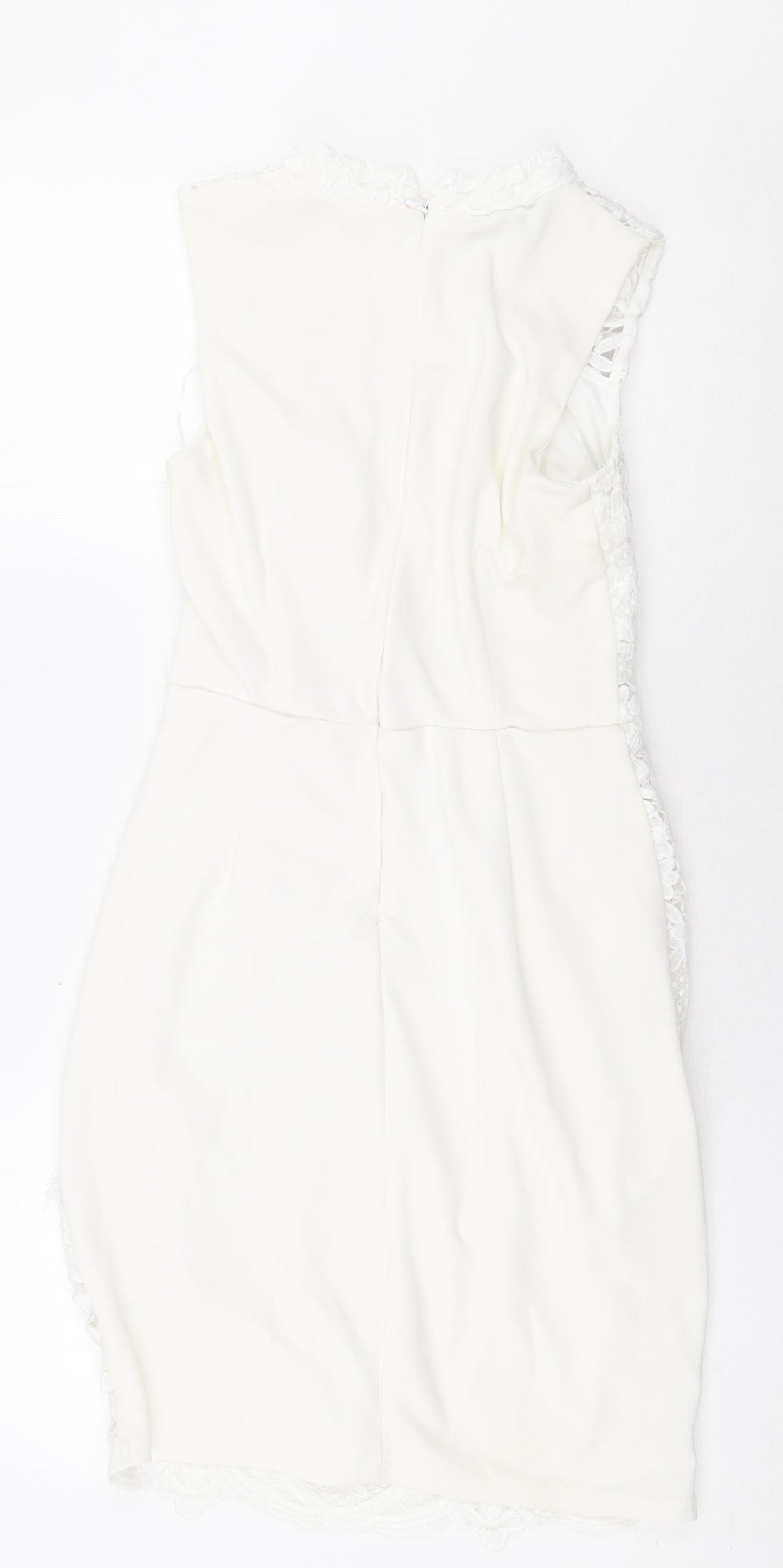 Quiz Womens White Floral Polyester Bodycon Size 6 Mock Neck Zip