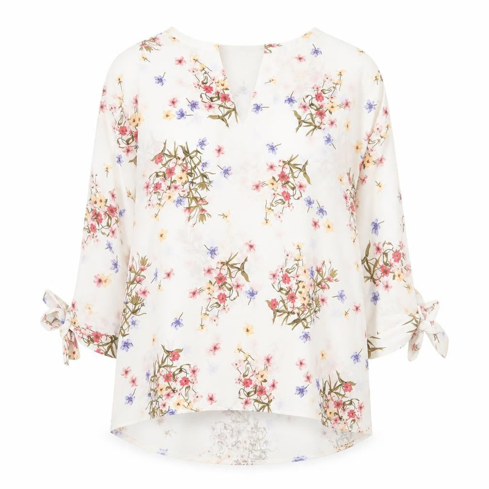 Paraphrase Womens White Floral Polyester Basic Blouse Size 10 V-Neck