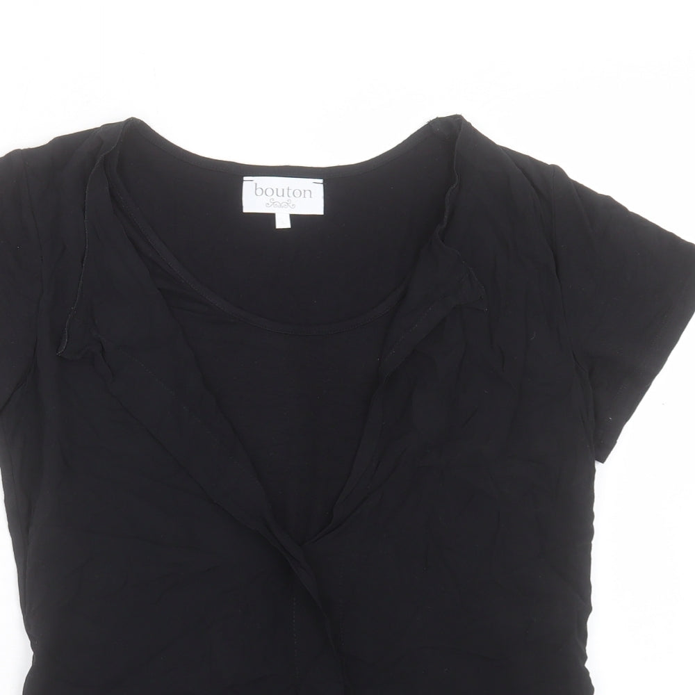 BOUTON Womens Black Viscose Basic T-Shirt Size M Scoop Neck