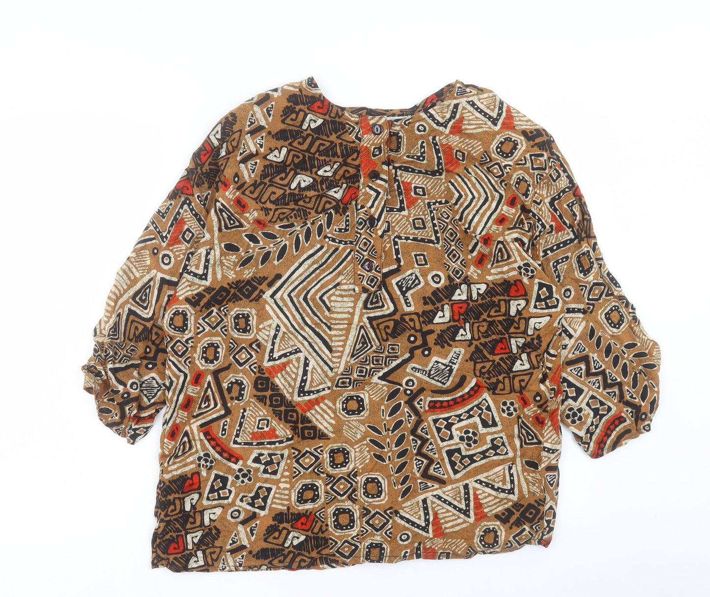 Sharon Anthony Womens Brown Geometric Polyester Basic T-Shirt Size 16 Crew Neck