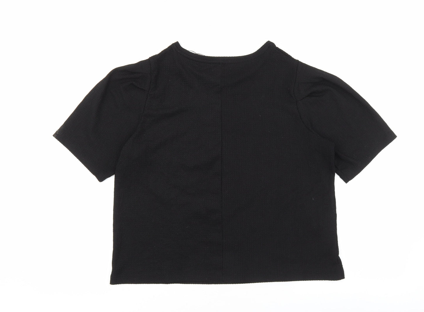 Zara Womens Black Polyester Basic T-Shirt Size L Round Neck - Balloon Sleeves