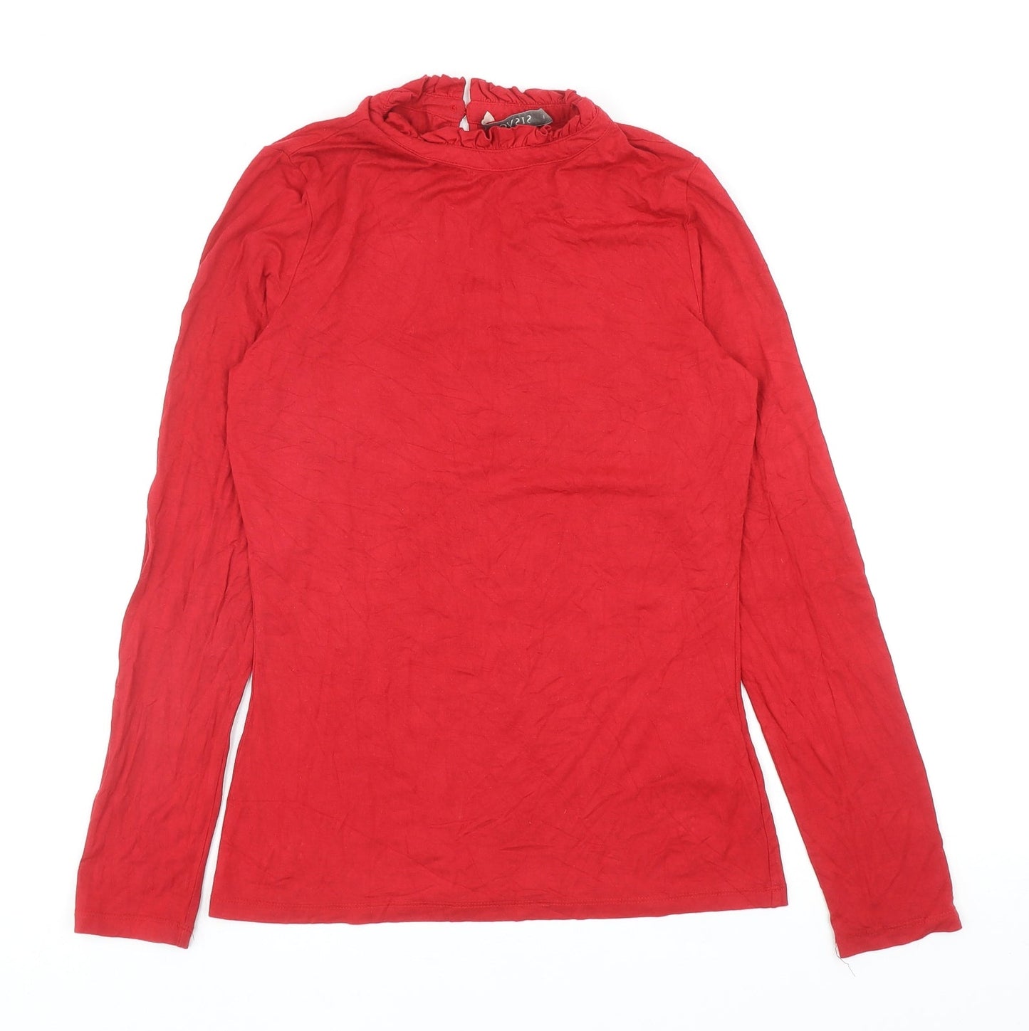 Oasis Womens Red Viscose Basic T-Shirt Size S Mock Neck