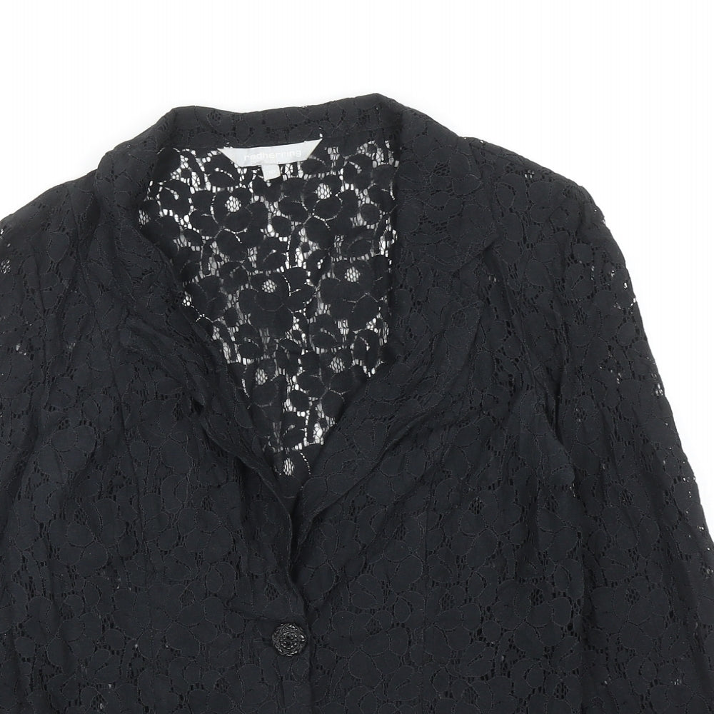 Red Herring Womens Black Floral Jacket Blazer Size 10 Button