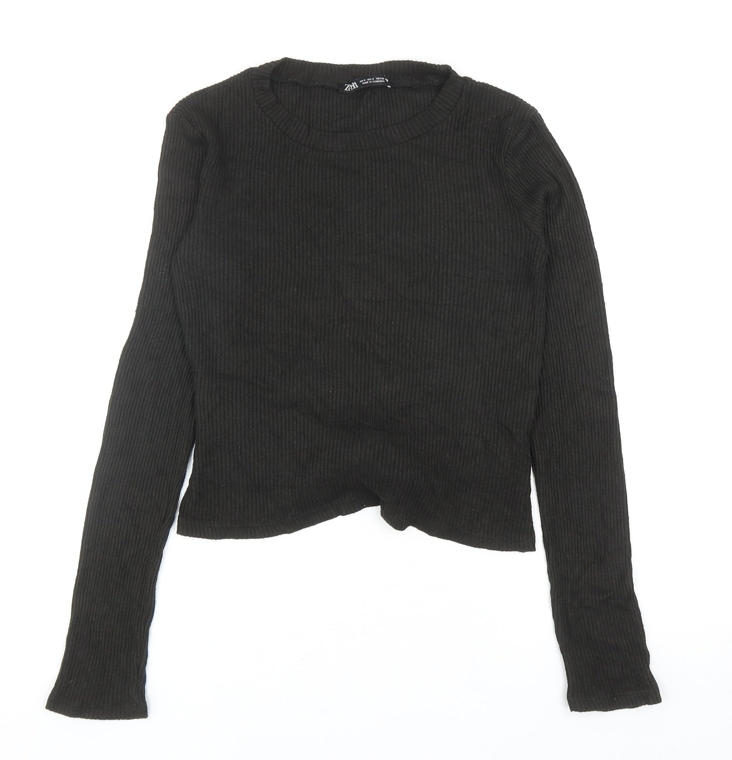 Zara Womens Green Viscose Basic T-Shirt Size S Round Neck - Tie Detail