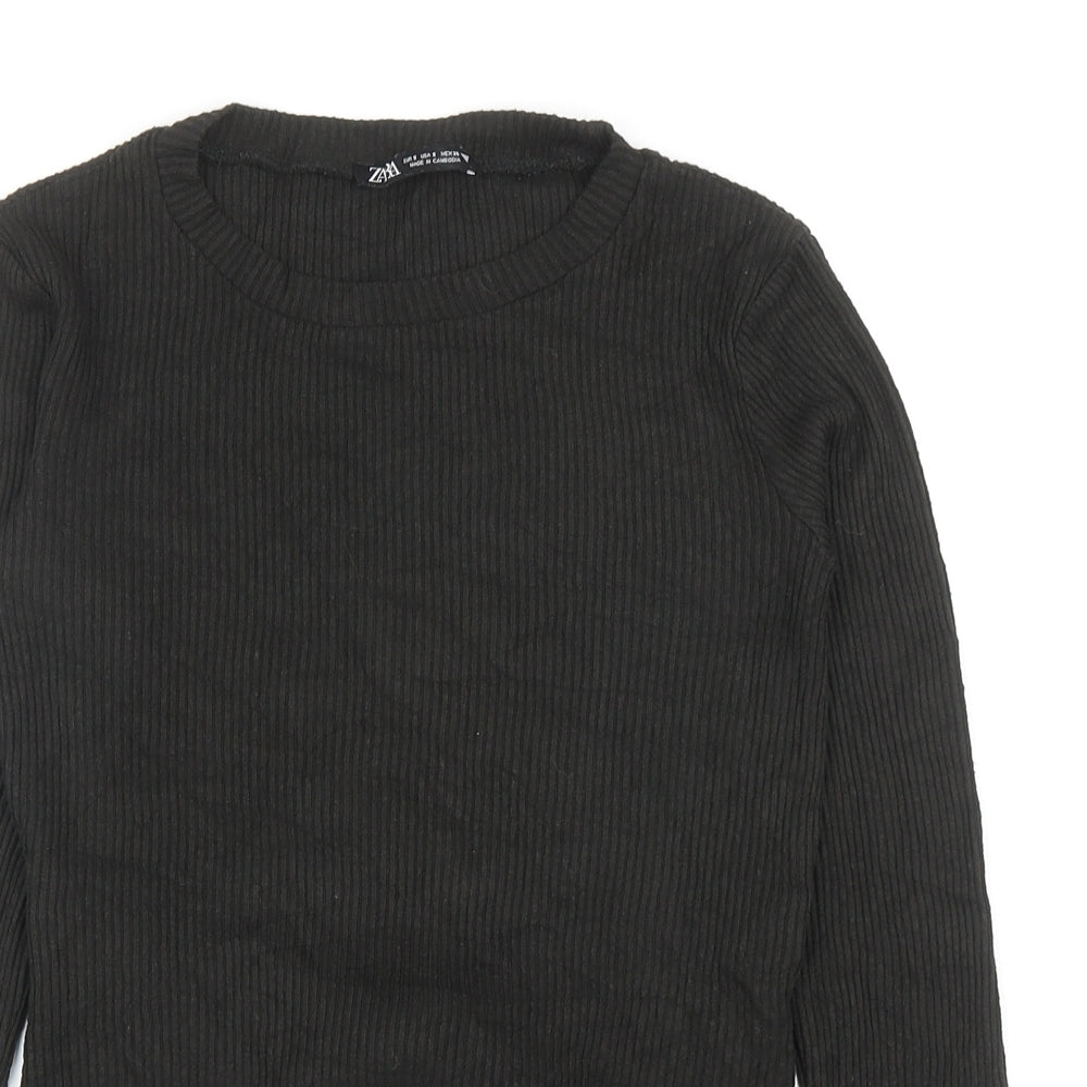 Zara Womens Green Viscose Basic T-Shirt Size S Round Neck - Tie Detail