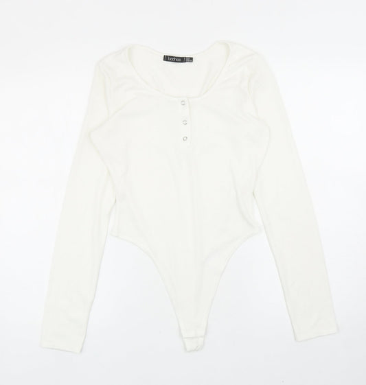Boohoo Womens White Polyester Bodysuit One-Piece Size 10 L11 in Snap